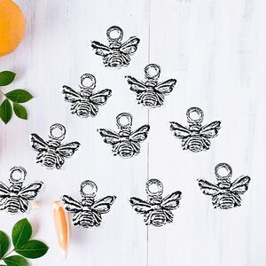 10pcs Beads for Jewelry #3198 Silver Metal Bee Charms - 4 sets left